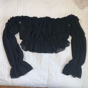 Ruffle off the shoulder cropped top